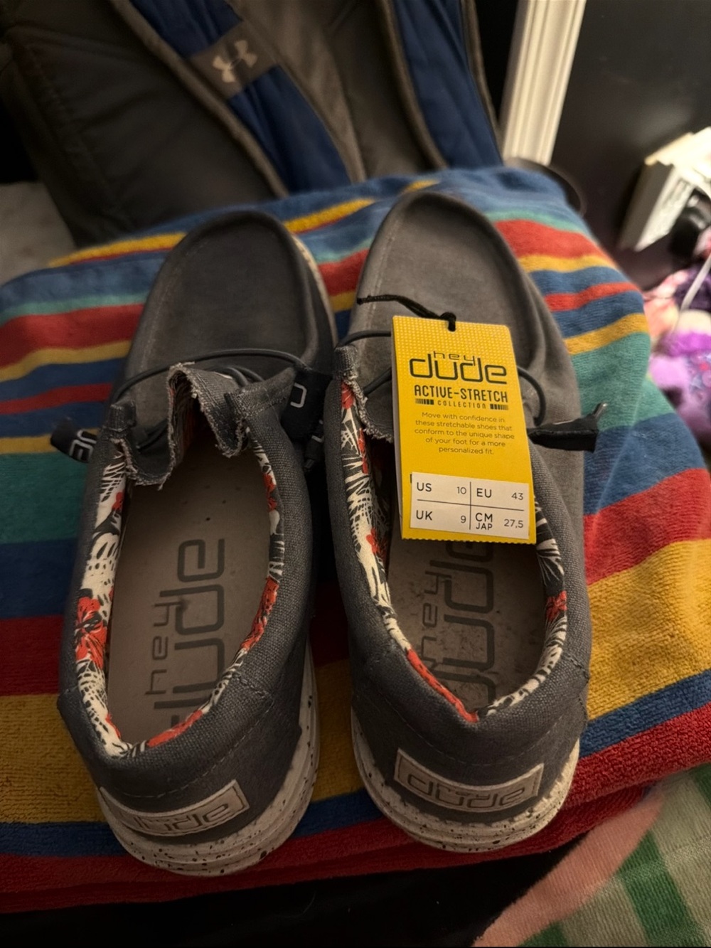 Hey Dude Kids Charcoal Slip-On Moccasins with Floral Trim